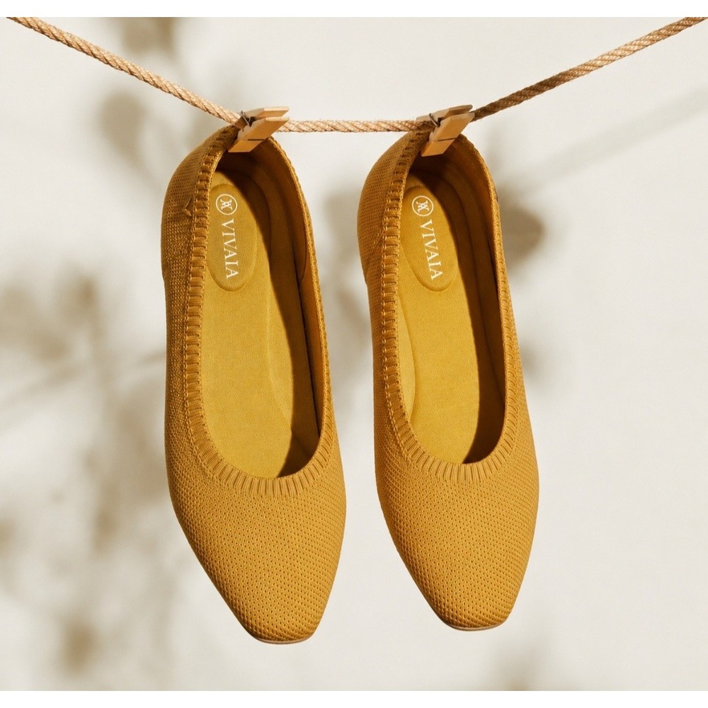 VIVAIA Aria 5 Mustard Yellow Pointed Toe Knit Ballet Flats EU 38 US 7